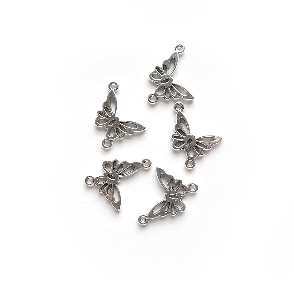 Butterfly Metal Links, Silver Tone, about 5 pcs