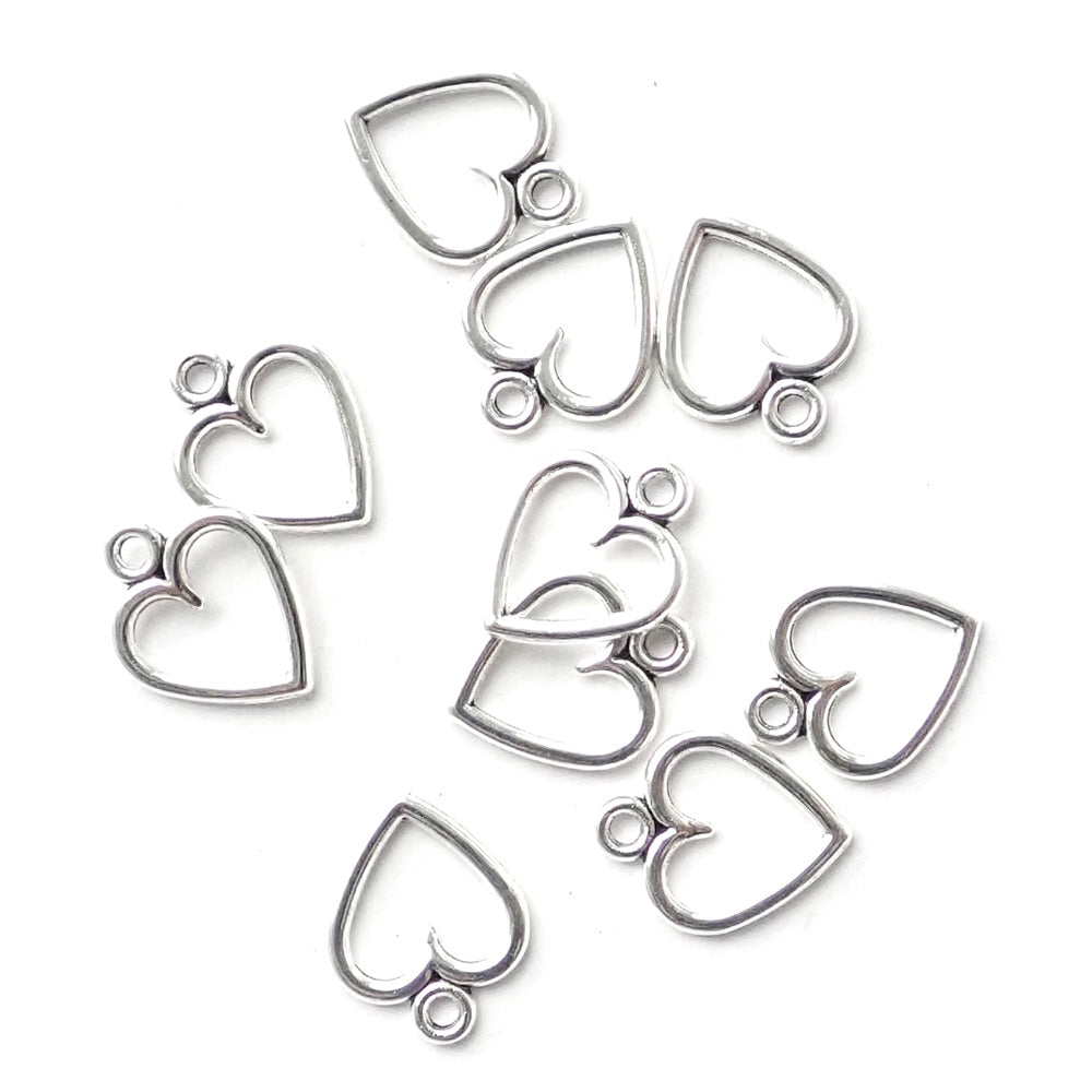 Silver Tone Open Heart Metal Charms, about 10 charms