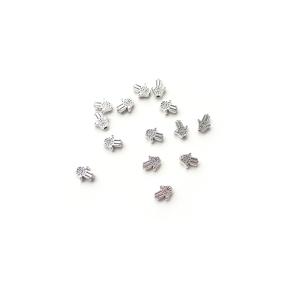 Hamsa Hand Silver Tone Metal Beads 8 x 9mm, about 15 pcs