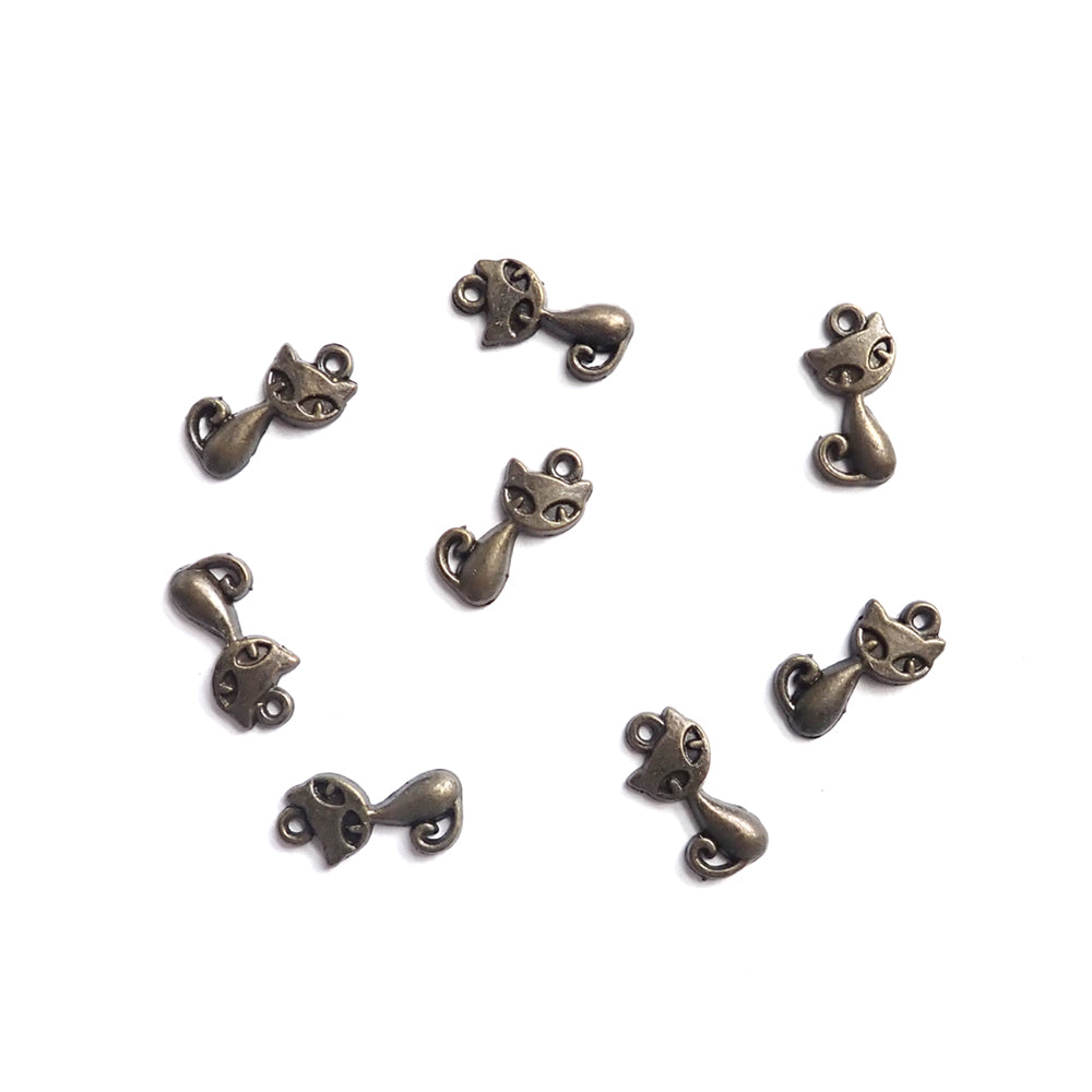 Small Cat Metal Charms, Antique Bronze Color, about 8 charms, for making bracelets & jewelry