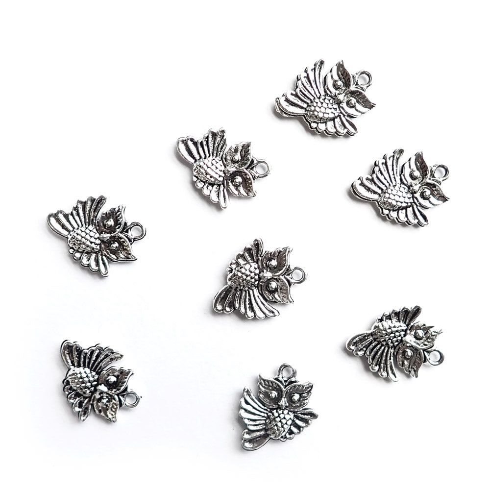 Flying Owl Metal Charms, Silver Tone Color, about 8 charms, for jewelry making & crafts