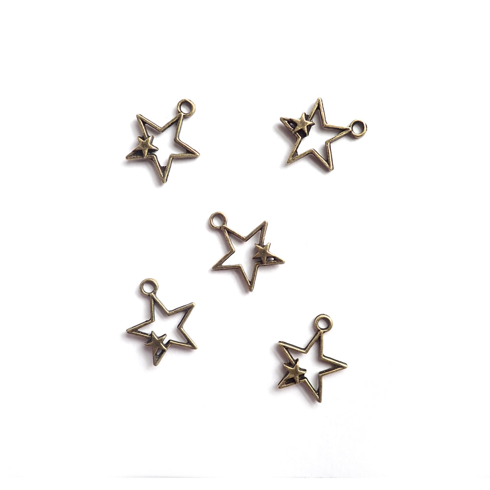 Double Star Metal Charms, 22x25mm, Antique Bronze Color, about 5 charms, for jewelry making & crafts