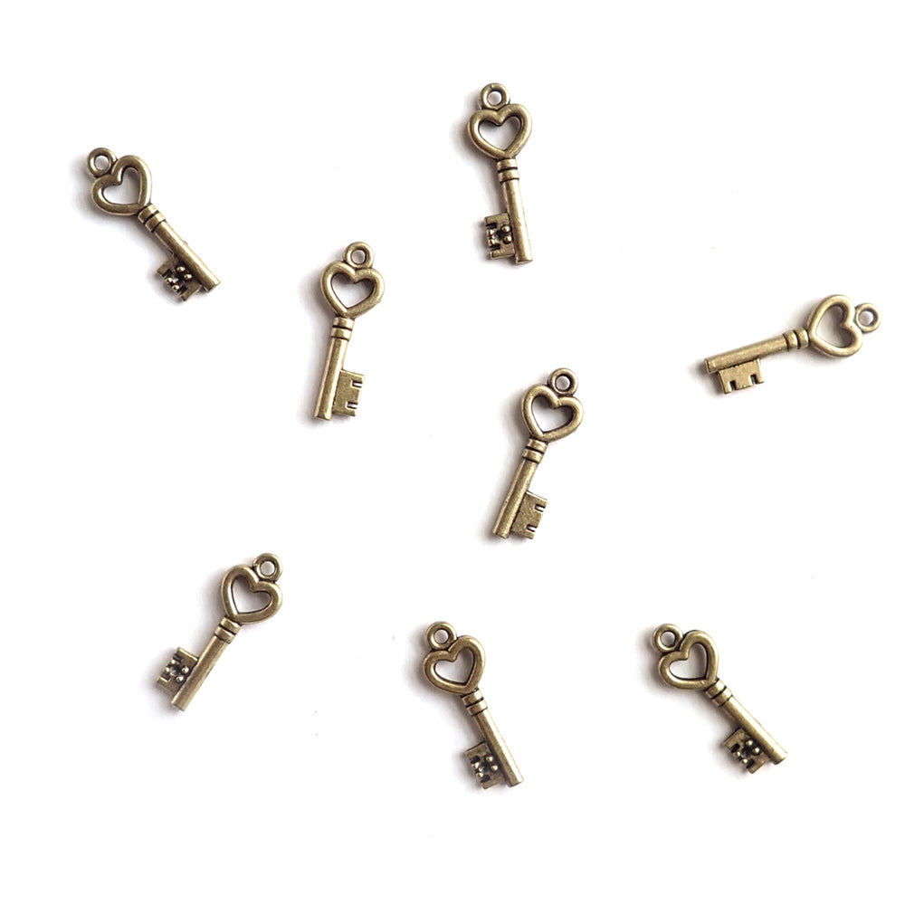 Heart Key Metal Charms, Antique Bronze Color, 20 x 7mm, about 8 charms, for making bracelets & jewelry