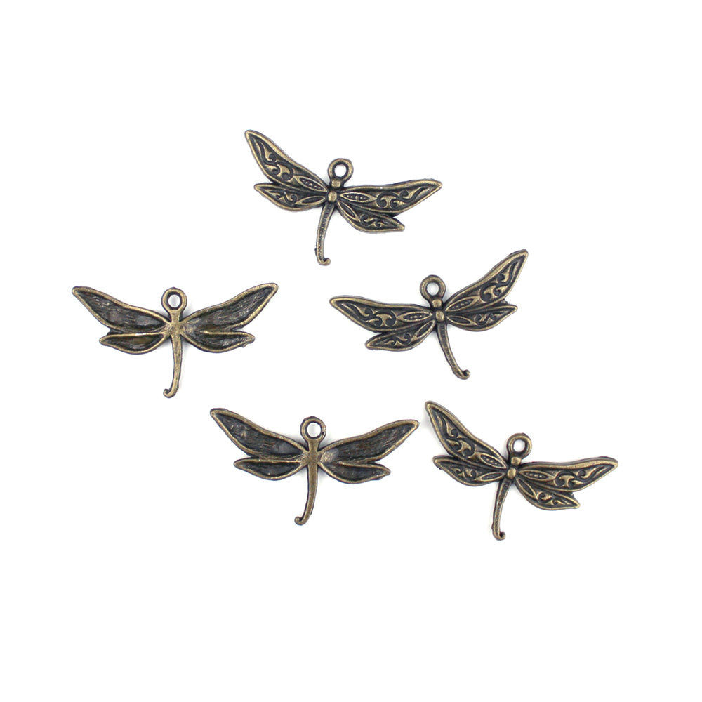 Large Dragonfly Metal Charms, Antique Bronze, 5 charms, for jewelry making & crafts