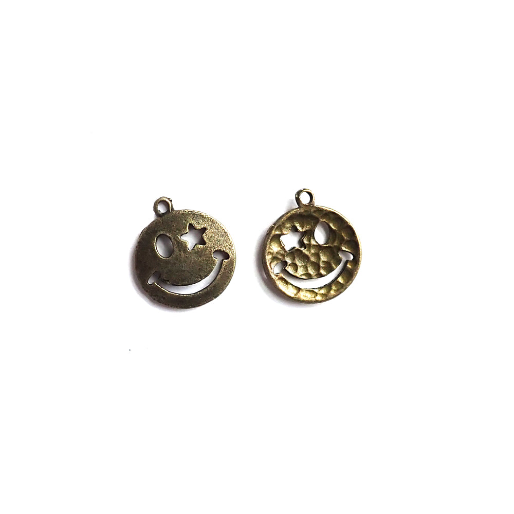 Smiley Face Metal Charms (star eye), Antique Bronze Color, about 8 charms, for jewelry making & crafts