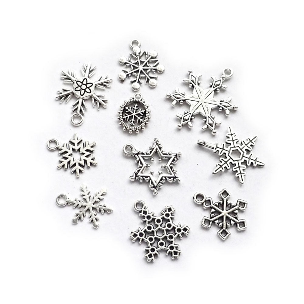 Snowflake Theme Metal Charms, Mixed Shapes, 10 charms
