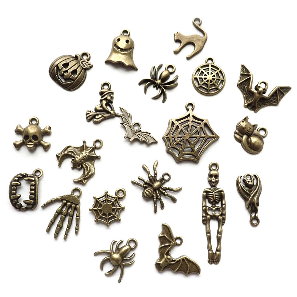 Halloween Charm Set, Antique Bronze Color, 20 charms