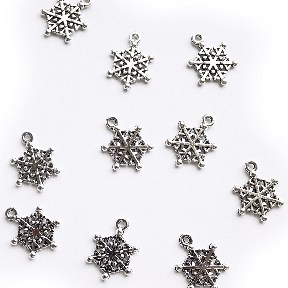 Snowflake Metal Charms, Silver Tone, about 10 charms