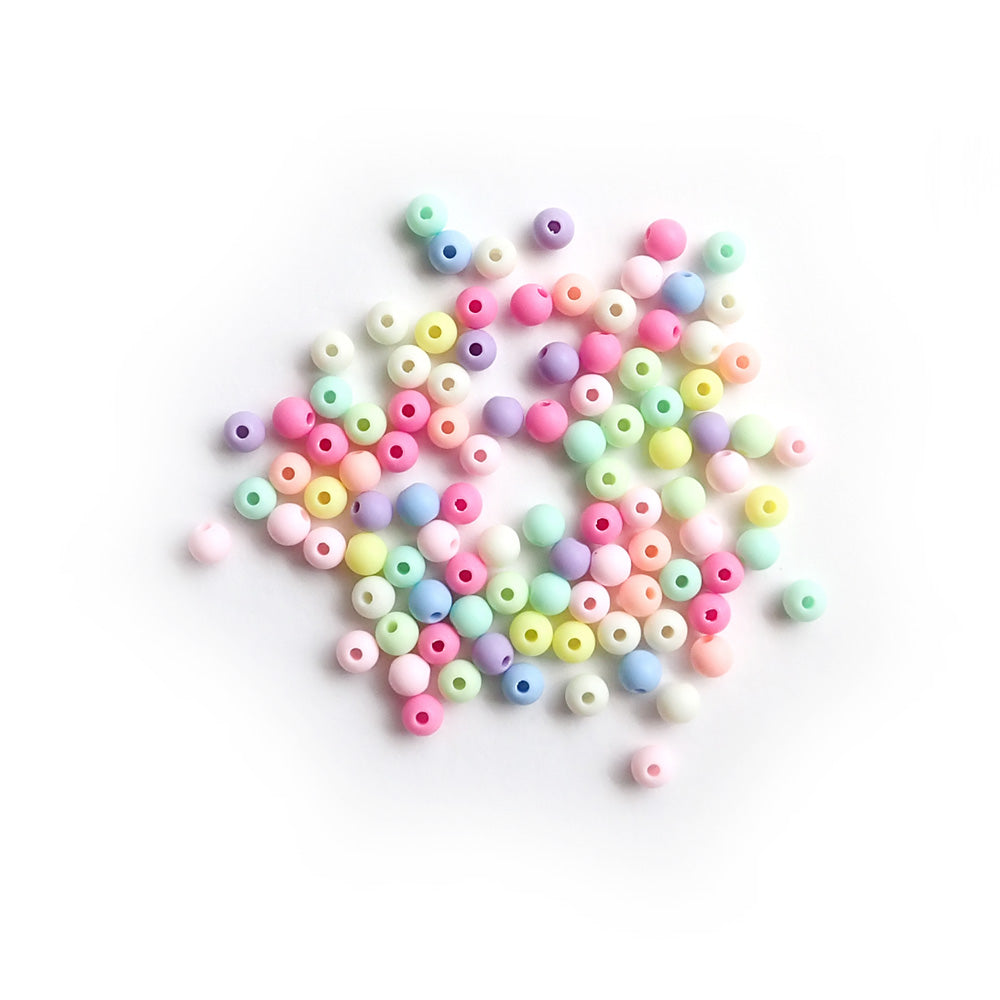 Plastic Matte Pastel Mix Round Beads, 6mm, about 100 beads