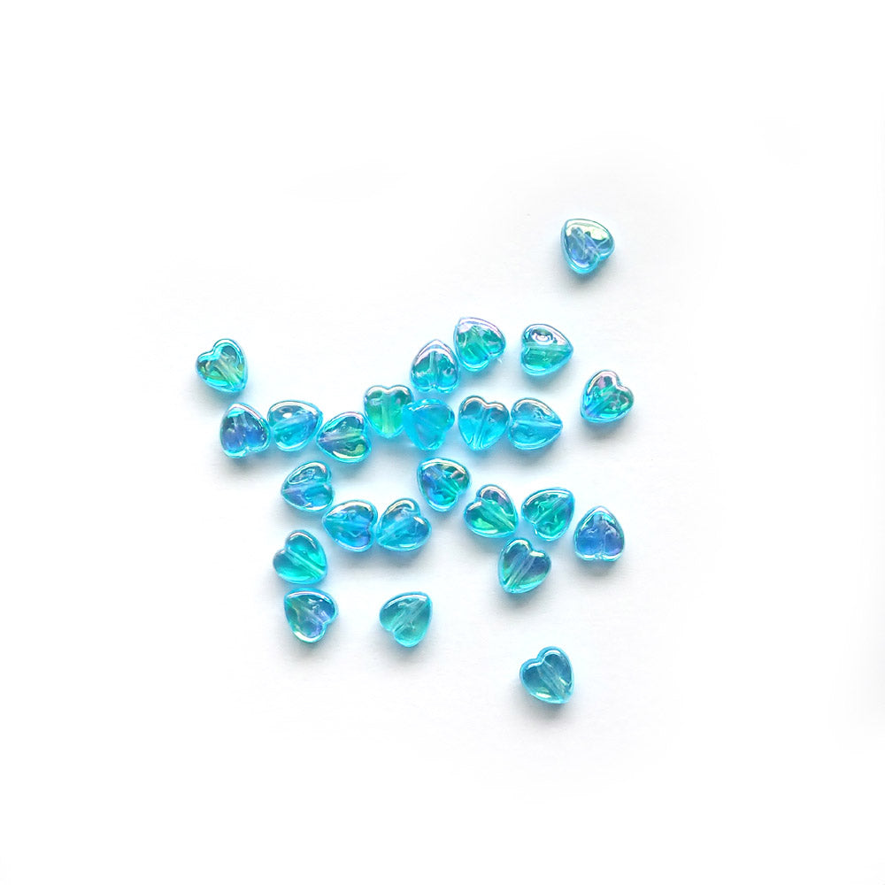 Plastic Heart Beads, 8mm, Light Turquoise AB, about 25 beads