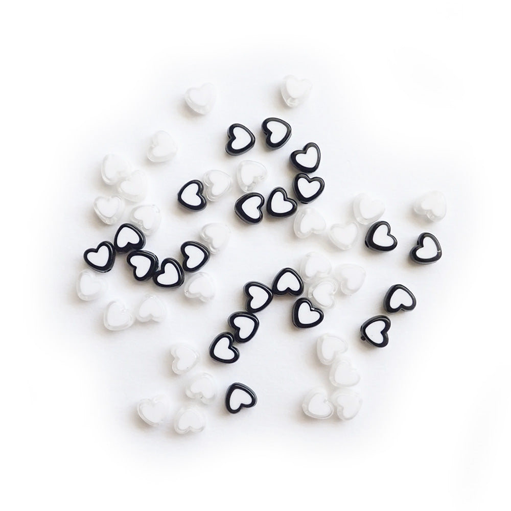 Black & White Mix Two Tone Plastic Heart Beads, about 50 beads