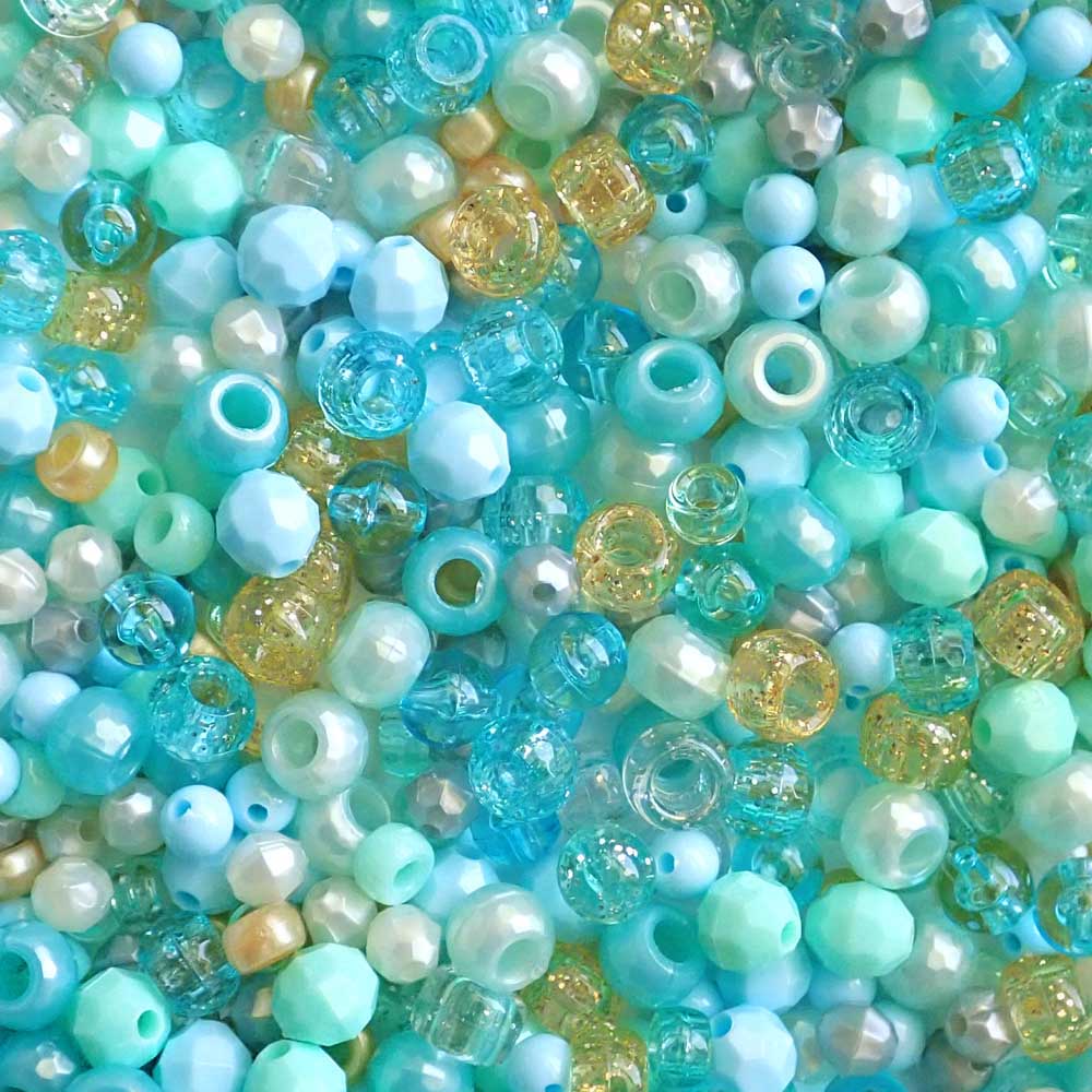 Princess Aqua Blue Plastic Craft Beads Mix, 450-500 beads