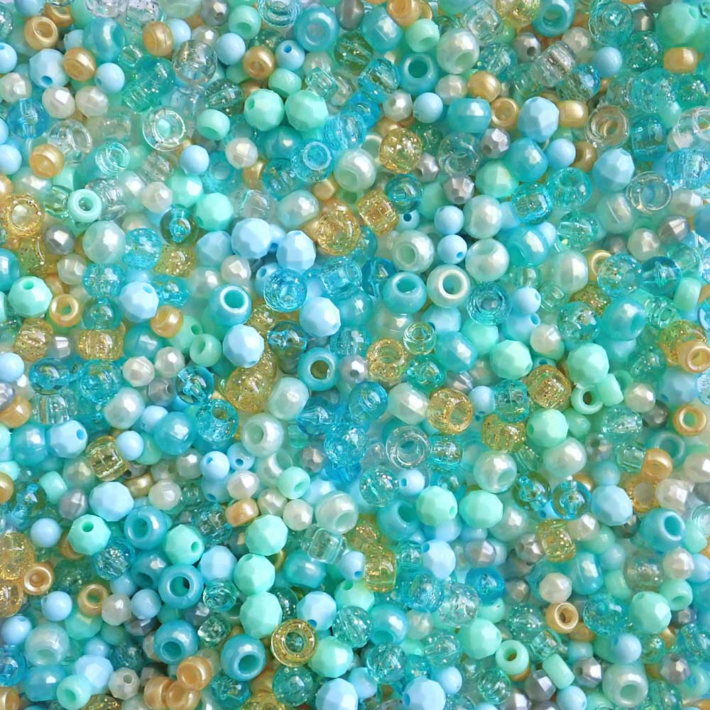 Princess Aqua Blue Plastic Craft Beads Mix, 450-500 beads
