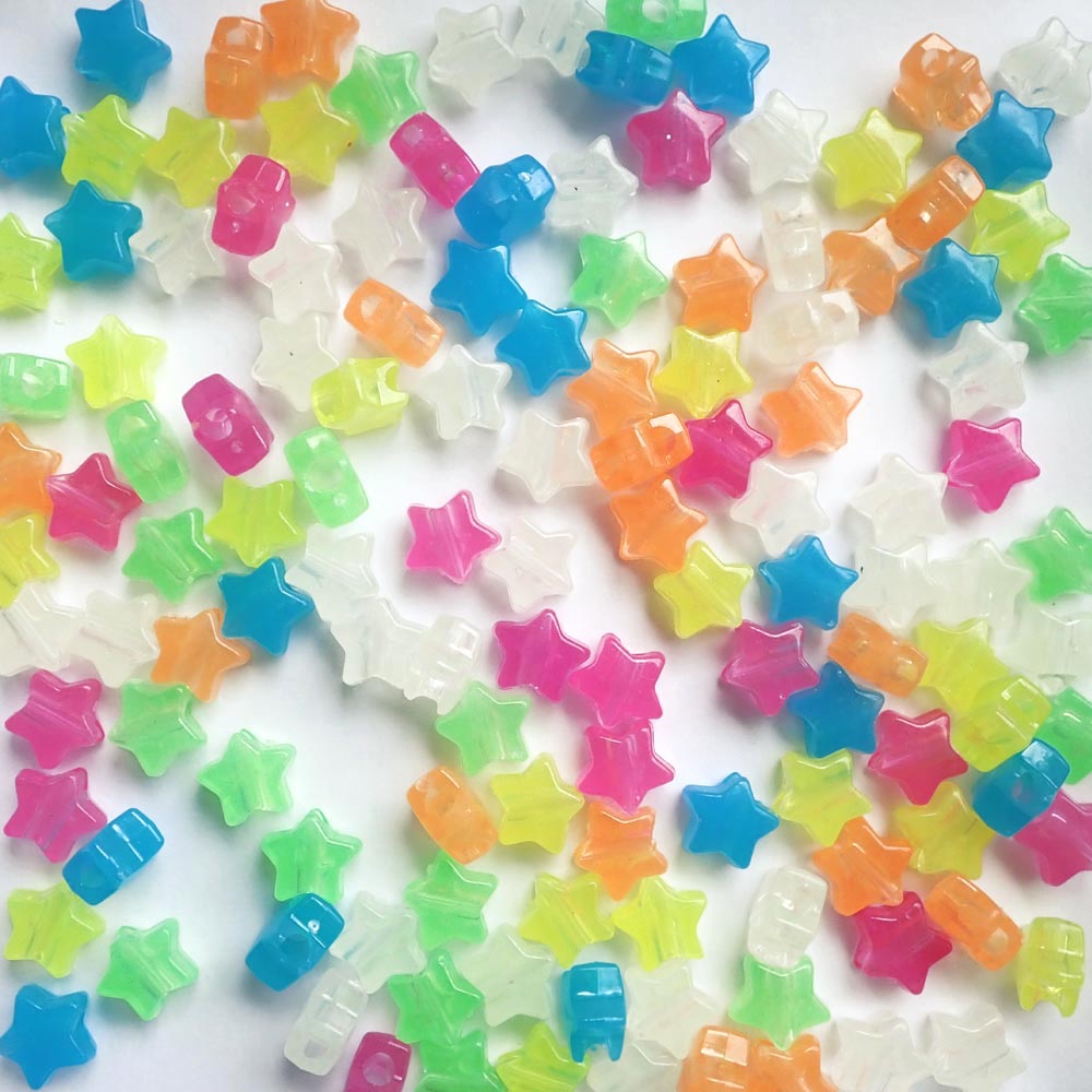 Glow Mix Star Plastic Pony Beads, 13mm, 125 beads
