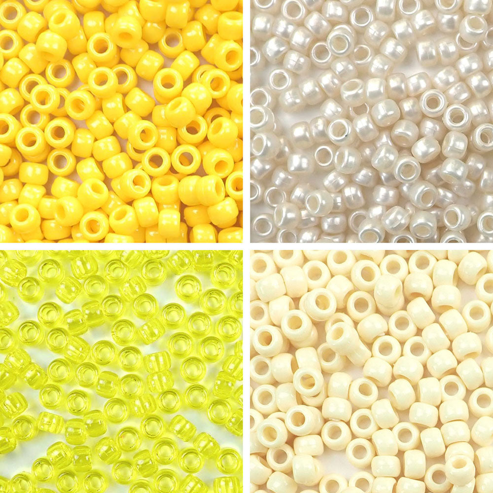 Lemon Silk 4 Color Kit, Plastic Pony Beads 6 x 9mm, 1000 beads