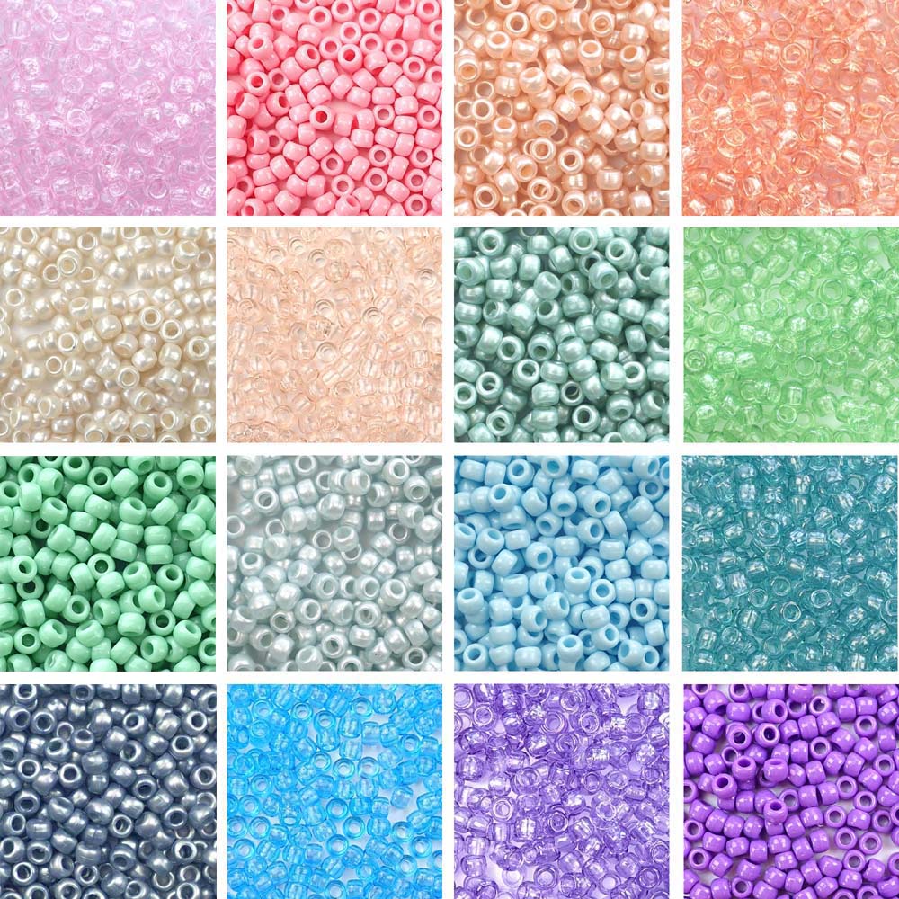 16 Pastel Colors. 6x9mm Plastic Pony Beads