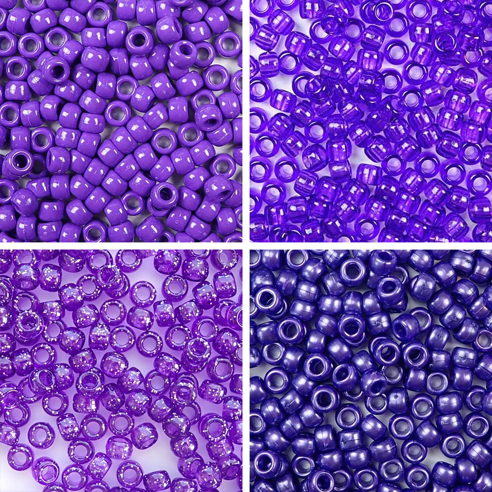 Purple 4 Color Kit, Plastic Pony Beads 6 x 9mm, 1000 beads