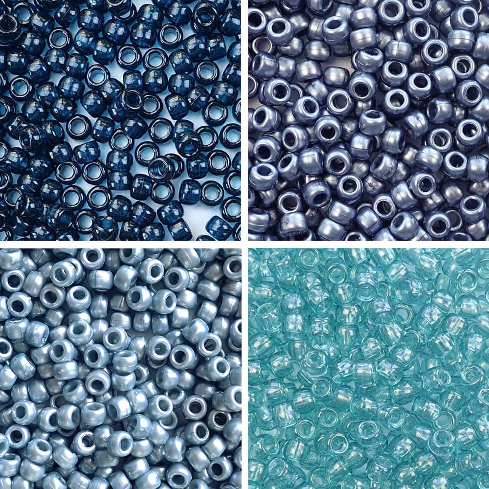 Dreamy Blues 4 Color Kit, Plastic Pony Beads 6 x 9mm, 1000 beads for bracelets, jewelry making crafts