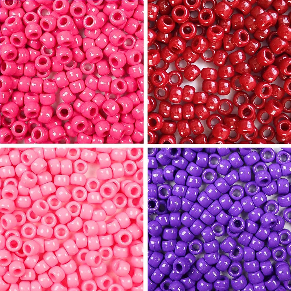 Valentine&#39;s Theme 4 Color Kit, Plastic Pony Beads 6 x 9mm, 1000 beads