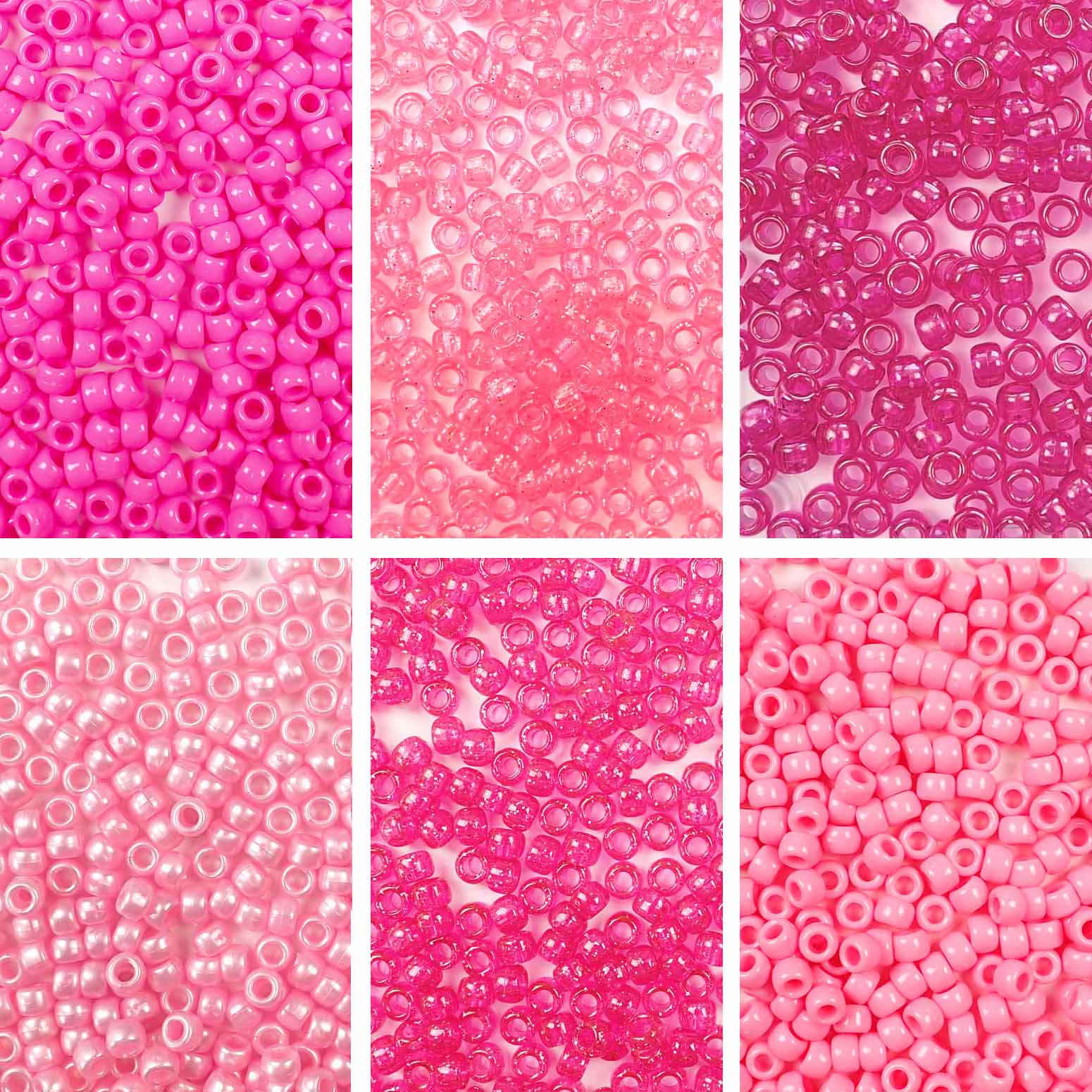 Pink 6 Color Kit, Plastic Pony Beads 6 x 9mm, 1500 beads