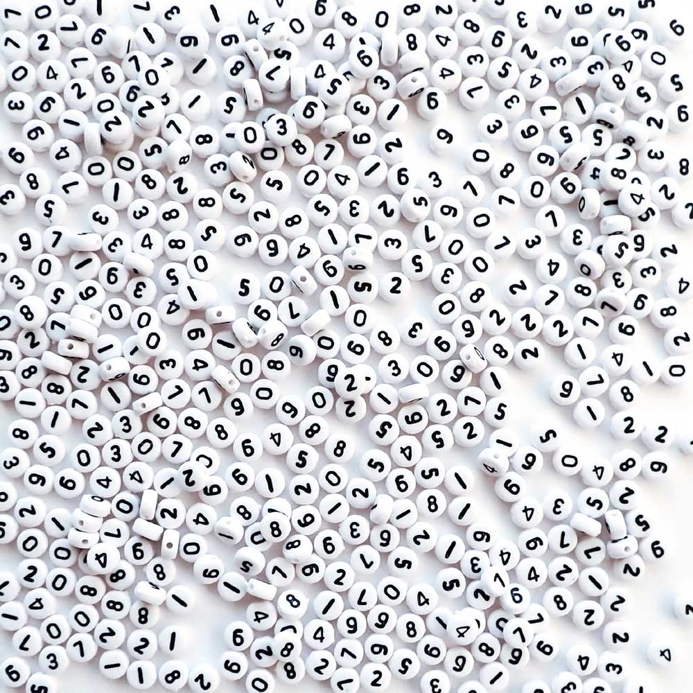 White Round NUmber Beads