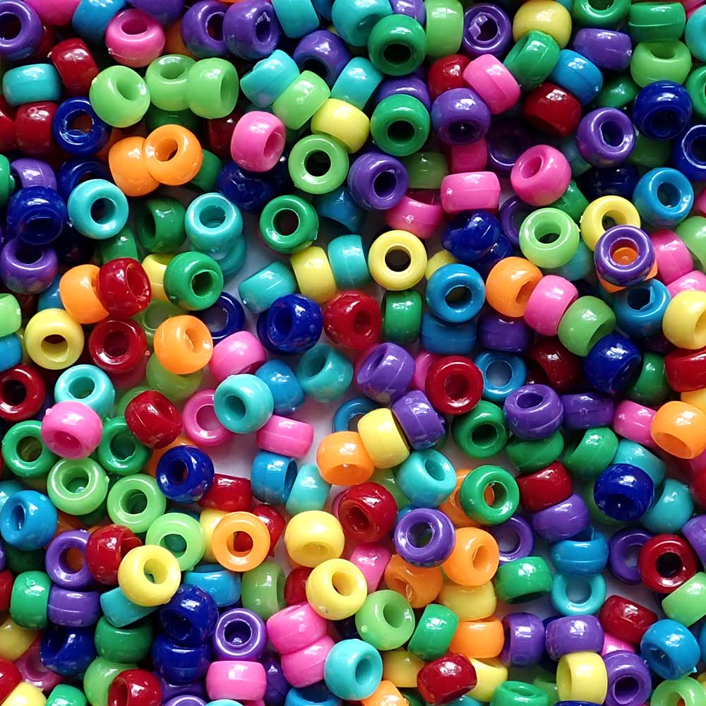 Rainbow Opaque Mix Plastic Mini Pony Beads 4 x 7mm, 1000 beads