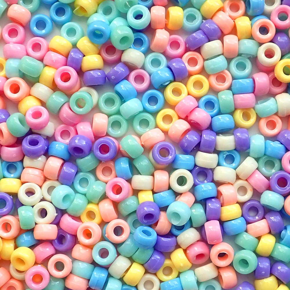 Pastel Opaque Mix Plastic Mini Pony Beads 4 x 7mm, 1000 beads
