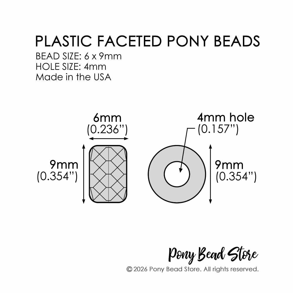 Black Plastic Faceted Jewel Pony Beads, 6x9mm, 500 beads