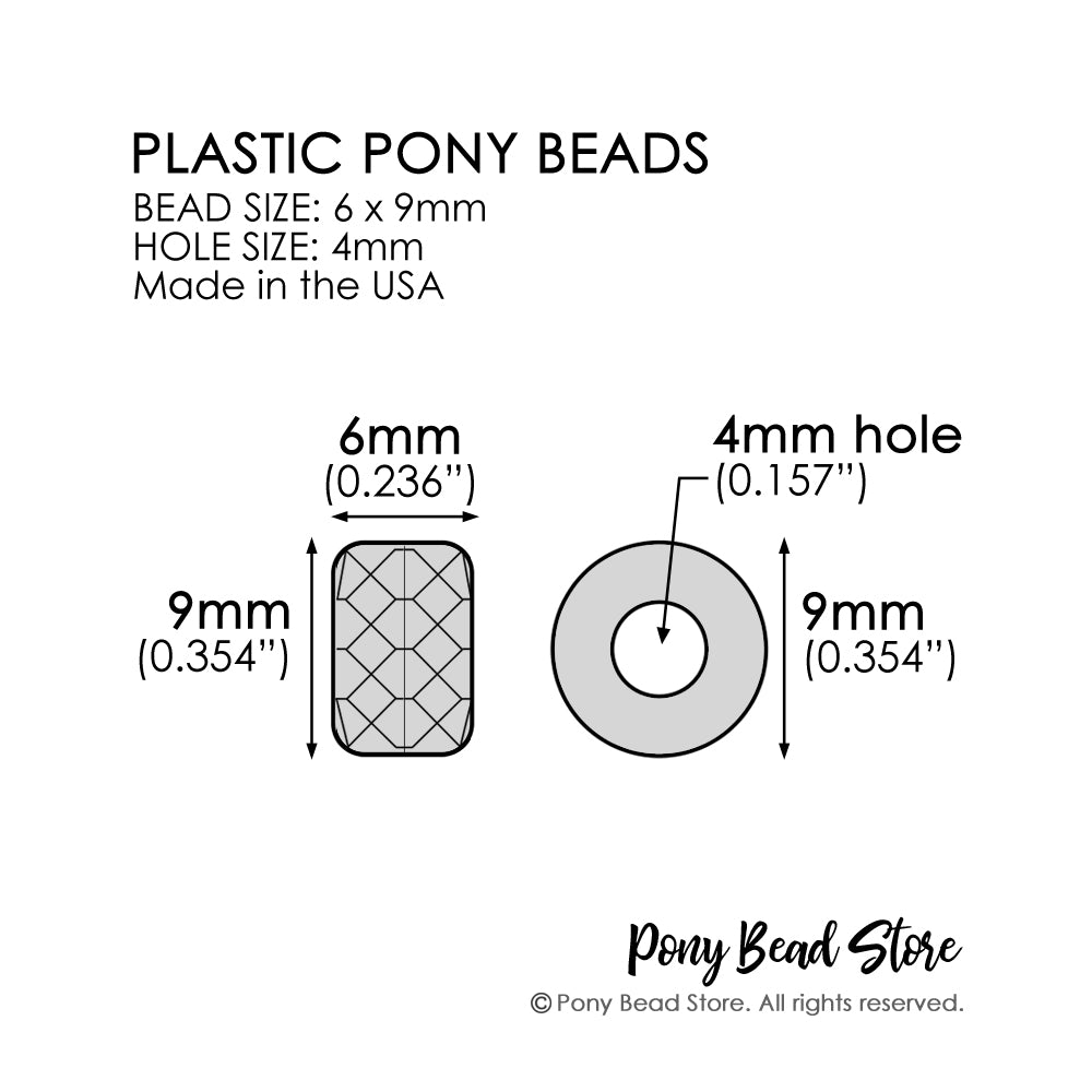 Black Plastic Faceted Jewel Pony Beads, 6x9mm, 500 beads