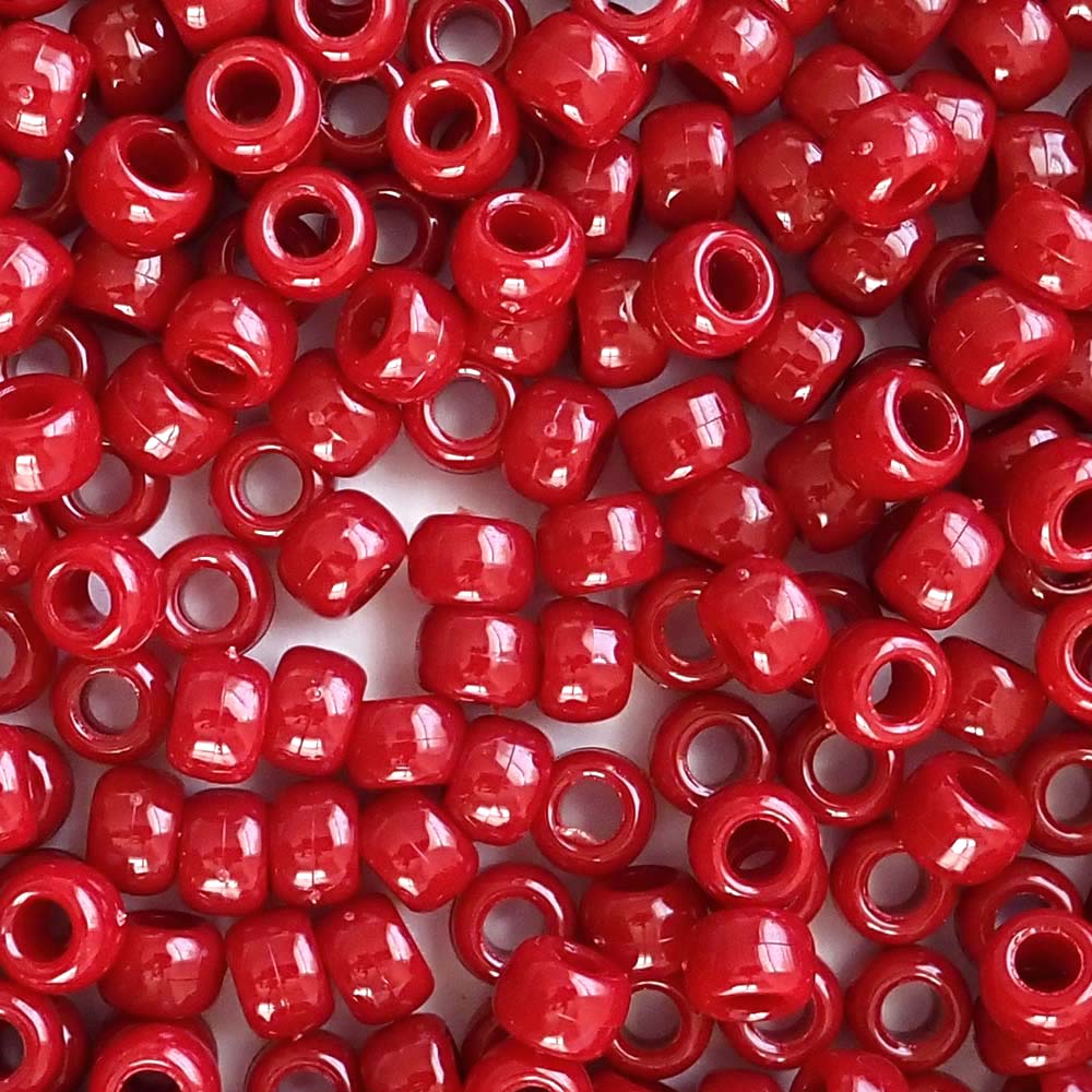 Red Plastic Pony Beads. Size 6 x 9 mm. Craft Beads.