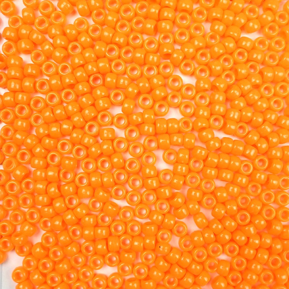 Orange Opaque Plastic Pony Beads 6 x 9mm, 500 beads