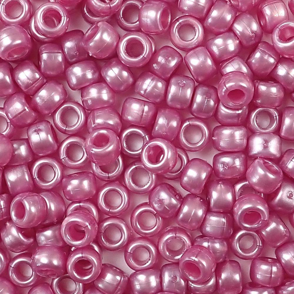 6 x 9mm plastic pony beads in mauve pink pearl