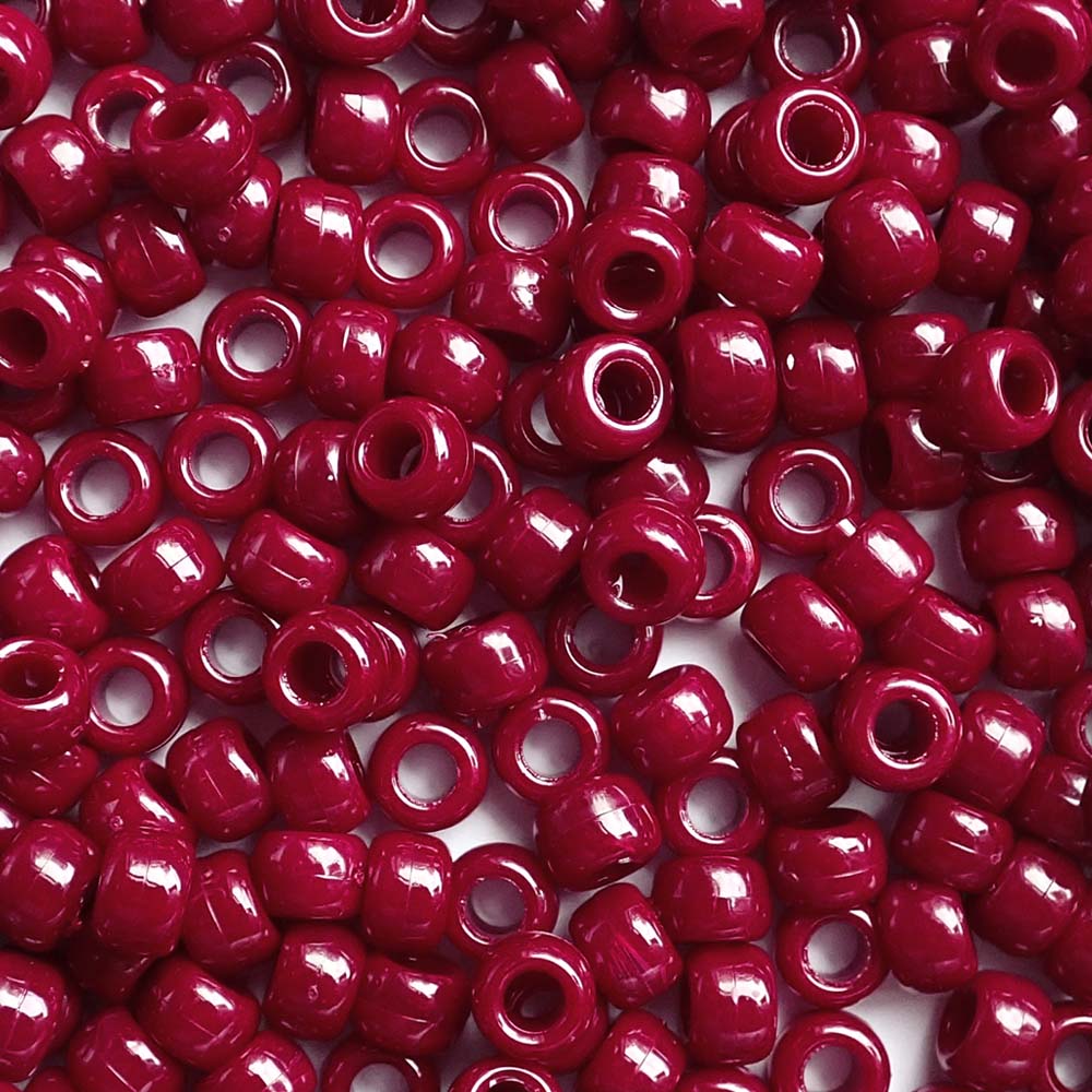 Cranberry Opaque Plastic Pony Beads 6 x 9mm, Bulk, 1500 beads