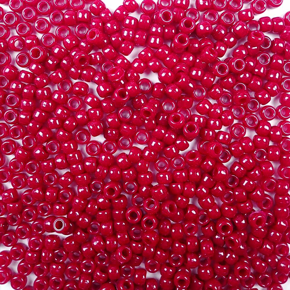 Cranberry Opaque Plastic Pony Beads, 6 x 9mm, 500 beads