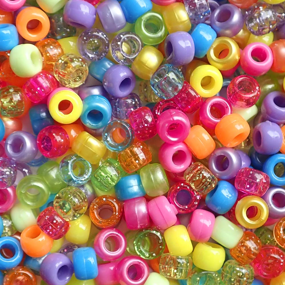 Neon Princess Mix Plastic Pony Beads, 6x9mm, 500 beads