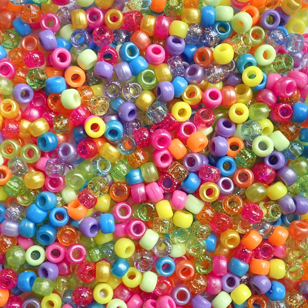 Neon Princess Mix Plastic Pony Beads, 6x9mm, 500 beads