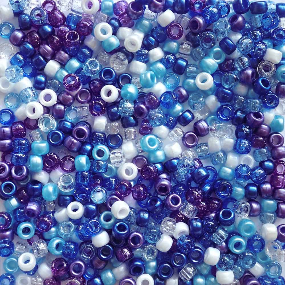 Pony Bead Mix of Blue, Purple shades with other complimentary colors