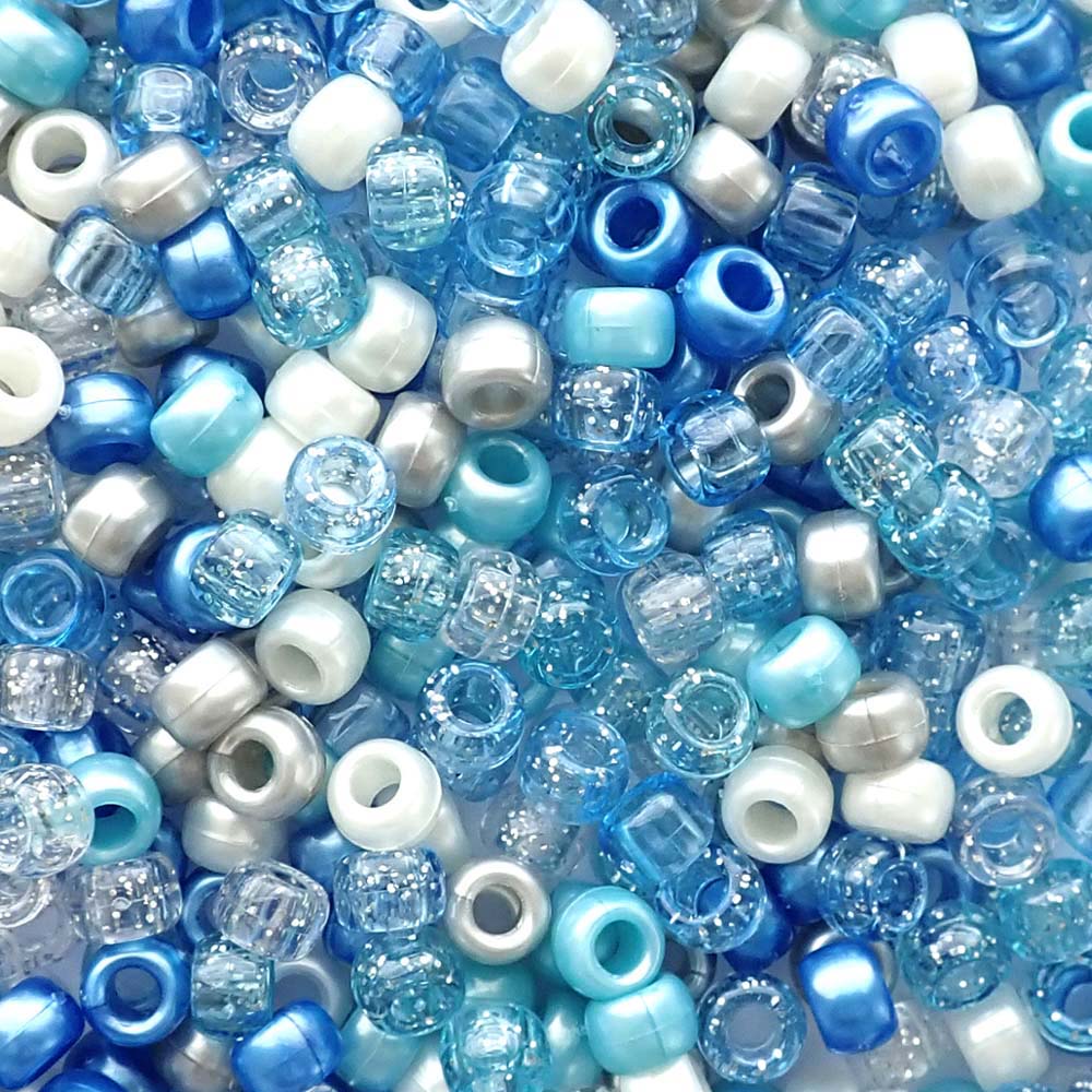 Blue Wonderland Mix Plastic Pony Beads, 6x9mm, 500 beads