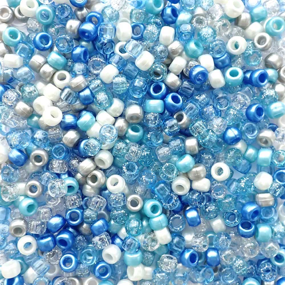 Blue Wonderland Mix Plastic Pony Beads, 6x9mm, 500 beads