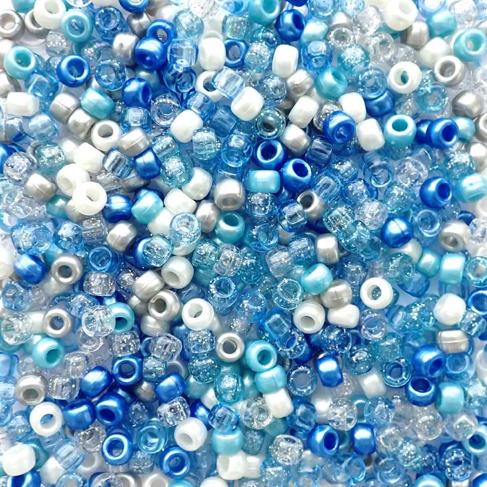 Blue Wonderland Mix Plastic Pony Beads, 6x9mm, 500 beads