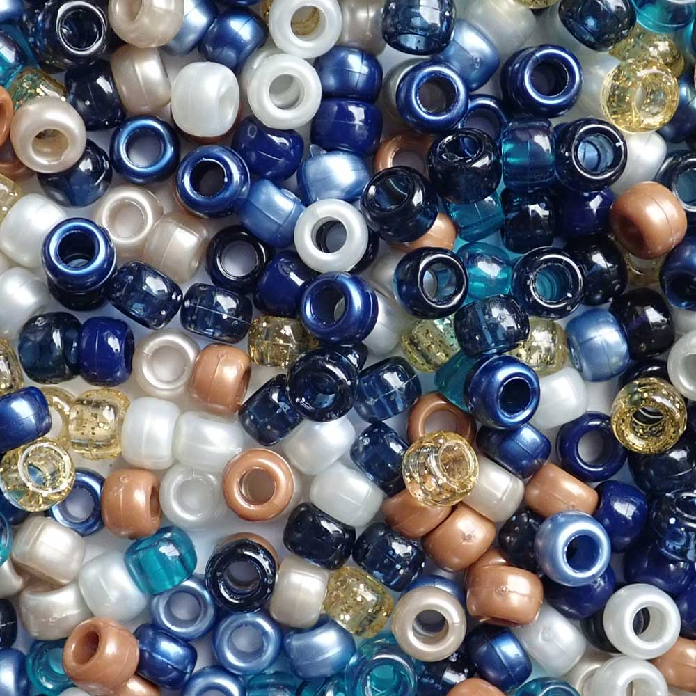 Boho Nights Blue Mix Plastic Pony Beads, 6x9mm, 500 beads