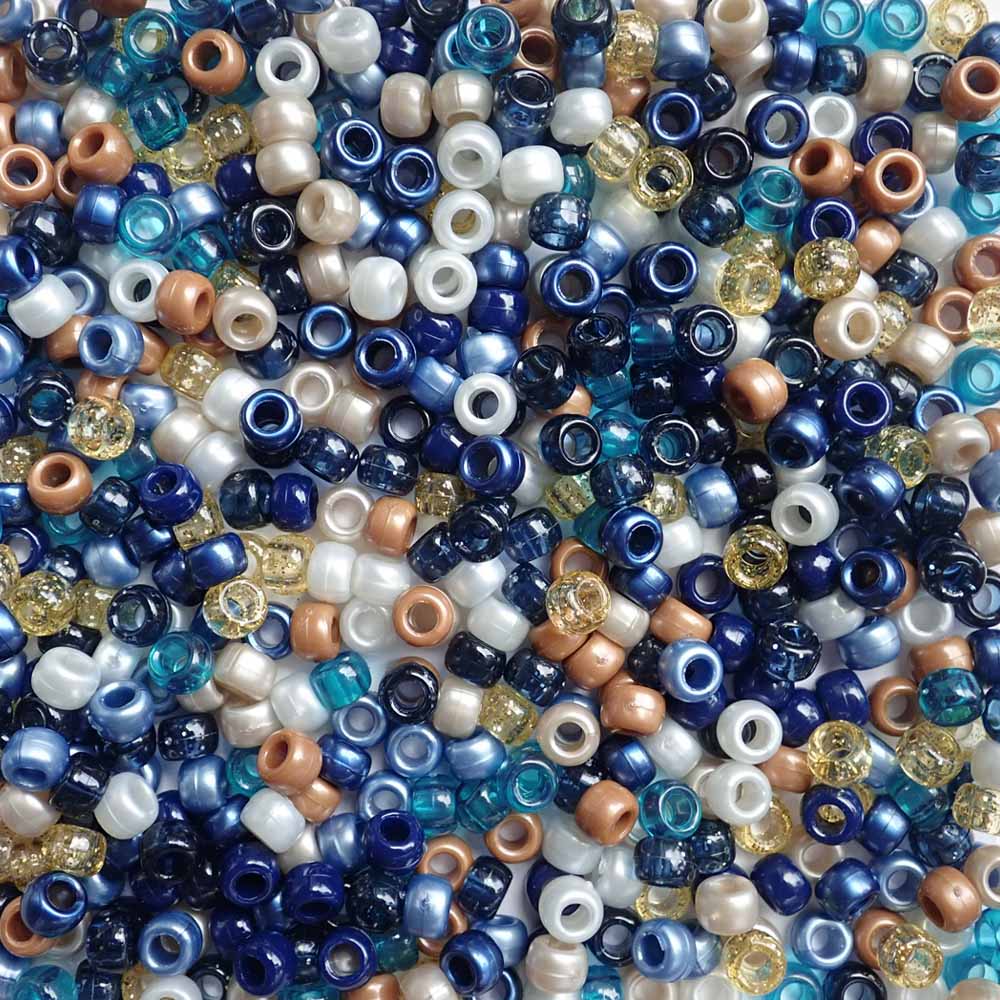 Boho Nights Blue Mix Plastic Pony Beads, 6x9mm, 500 beads