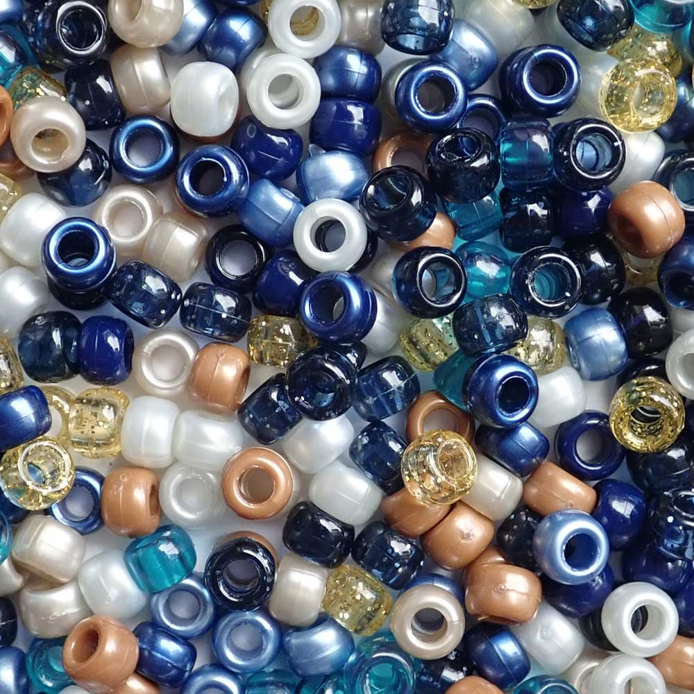 Boho Nights Blue Mix Plastic Pony Beads, 6x9mm, 500 beads