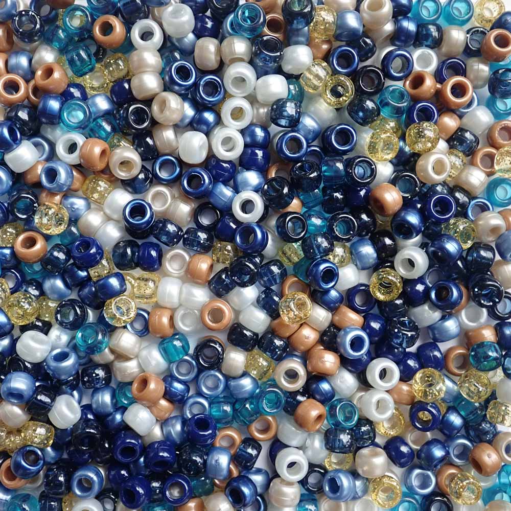 Boho Nights Blue Mix Plastic Pony Beads, 6x9mm, 500 beads