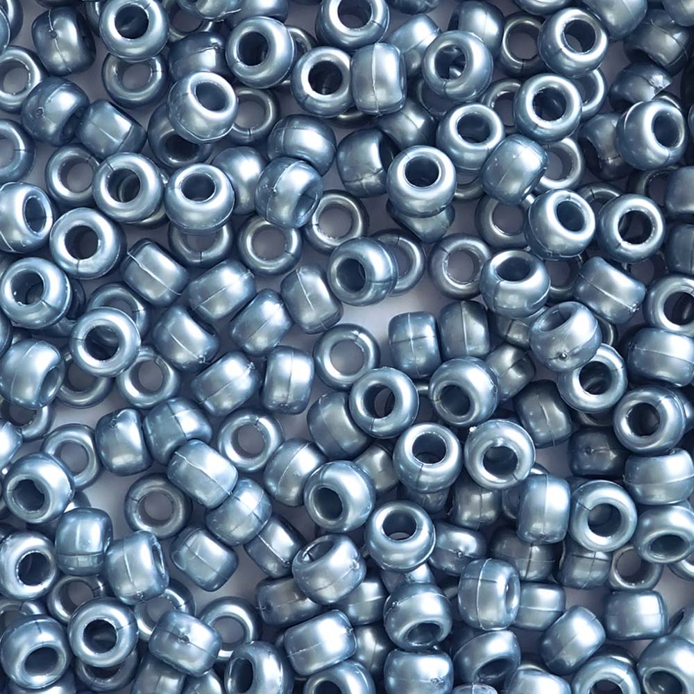 Dark Steel Blue Pearl Plastic Pony Beads. Size 6 x 9 mm. Craft Beads.