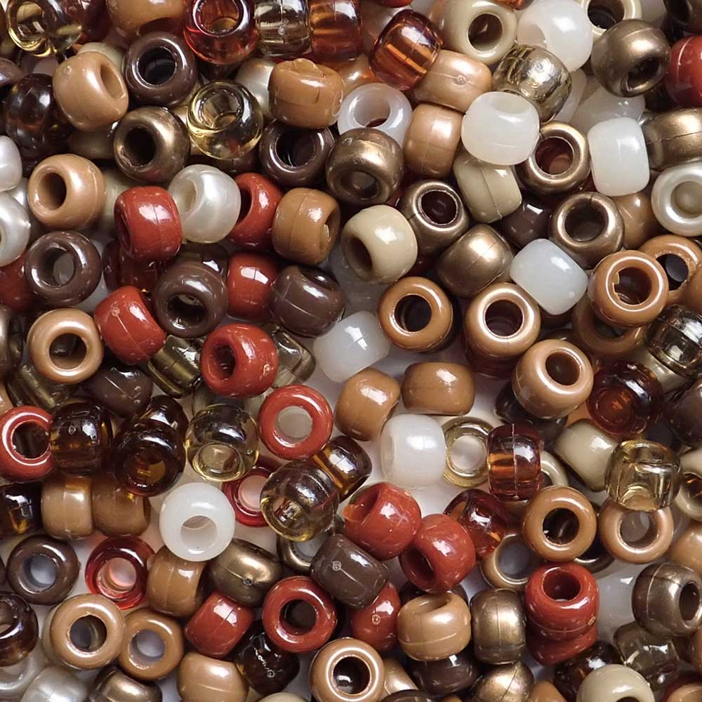 Boho Browns Earth Tones Mix Plastic Pony Beads, 6x9mm, 500 beads