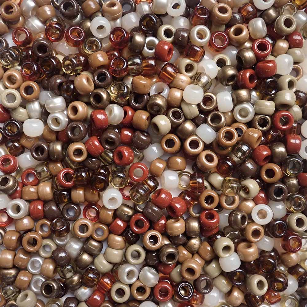 Boho Browns Earth Tones Mix Plastic Pony Beads, 6x9mm, 500 beads