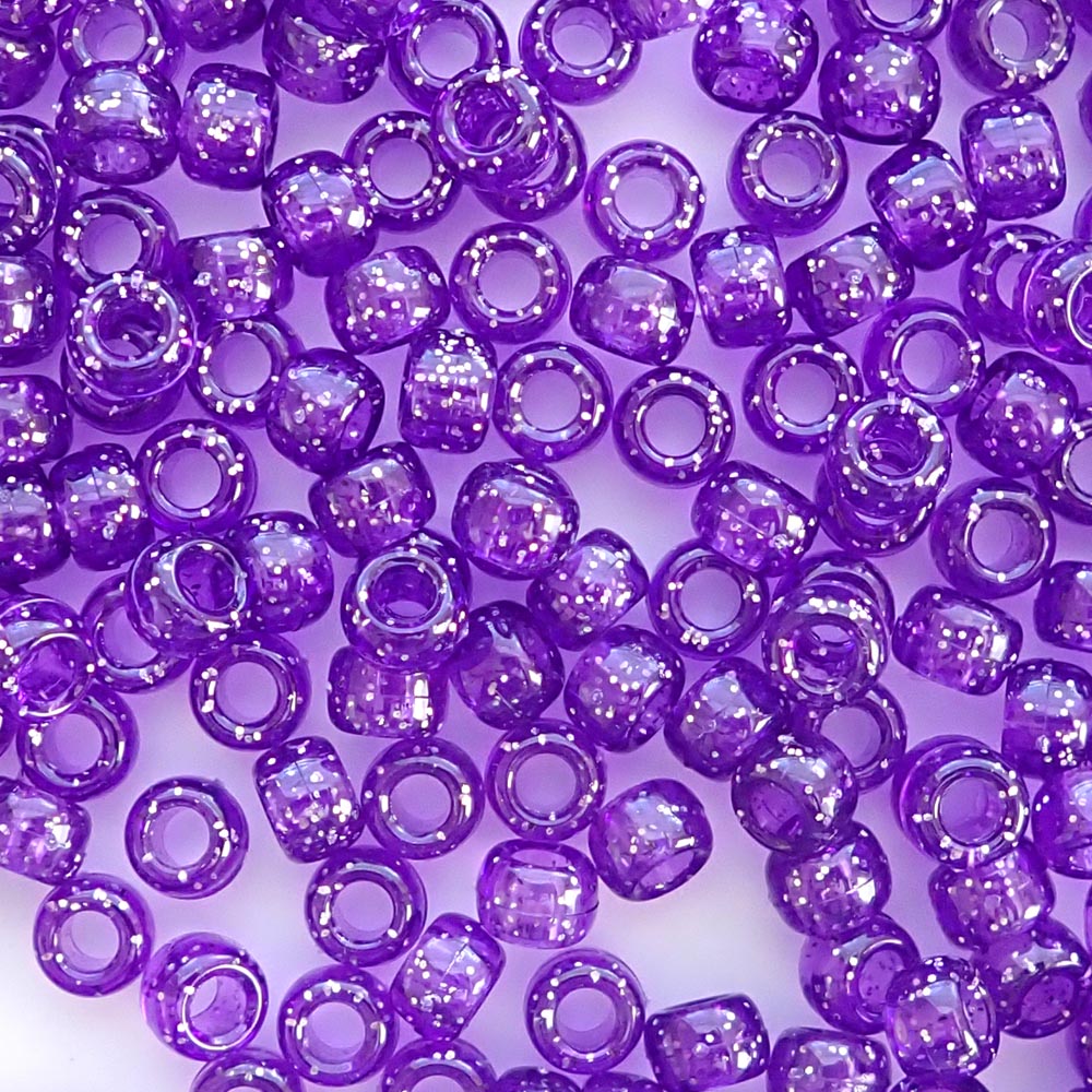 Amethyst Purple Glitter Plastic Pony Beads 6 x 9mm, Bulk, 1500 beads