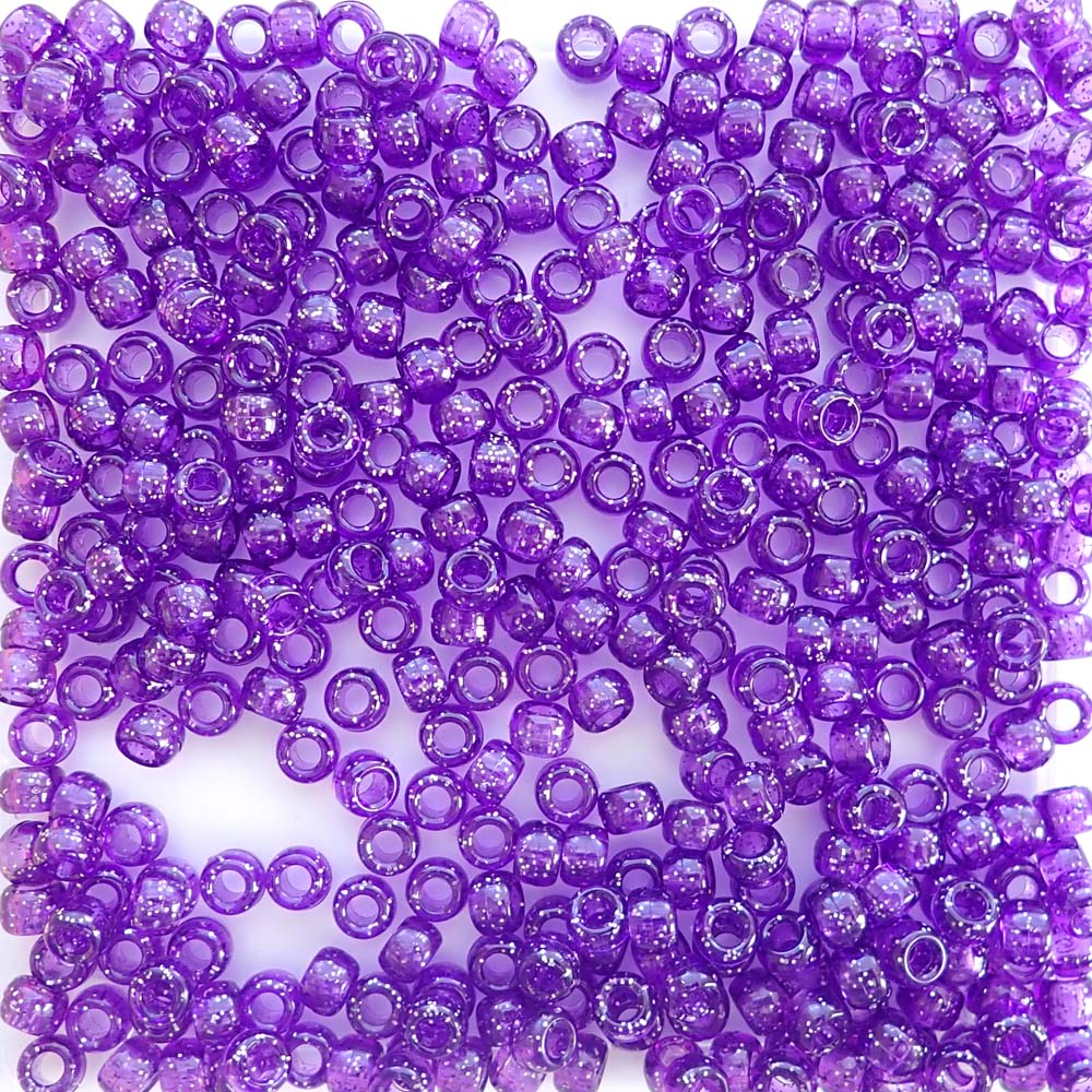 Amethyst Purple Glitter Plastic Pony Beads 6 x 9mm, Bulk, 1500 beads