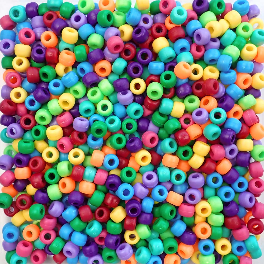 Matte Rainbow Mix Plastic Pony Beads 6 x 9mm, 250 beads